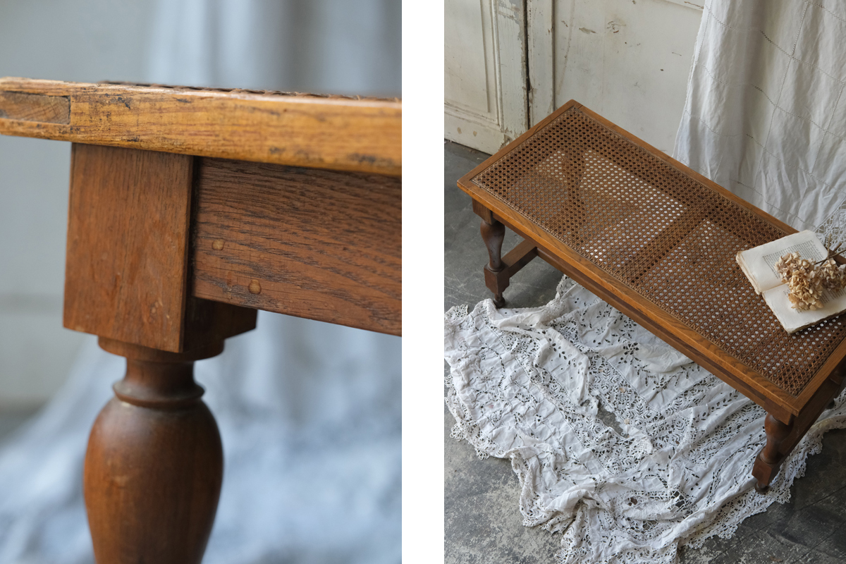 E169-3 フランス アンティーク ケインシートのベンチ 椅子